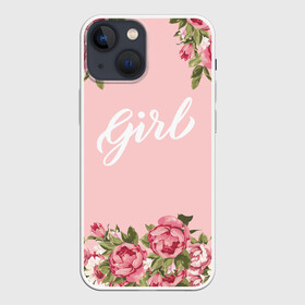 Чехол для iPhone 13 mini с принтом Girl в Петрозаводске,  |  | 8 марта | girl | девушкам | девушки | листья | подарок | цветы