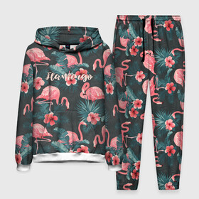Мужской костюм 3D (с толстовкой) с принтом Flamingo в Петрозаводске,  |  | Тематика изображения на принте: girl | woman | девушкам | девушки | листья | подарок | тропические цветы | фламинго | цветы