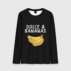Мужской лонгслив 3D с принтом Dolce and Bananas в Петрозаводске, 100% полиэстер | длинные рукава, круглый вырез горловины, полуприлегающий силуэт | banana | dolce and gabbana | банан | бананы | дольче и габбана | на английском | на иностранном | надписи на английском | надпись | прикольные надписи | слово | слоган | со словом | чёрно белая