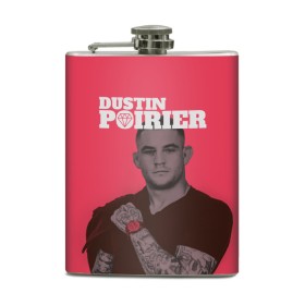 Фляга с принтом Dustin Poirier в Петрозаводске, металлический корпус | емкость 0,22 л, размер 125 х 94 мм. Виниловая наклейка запечатывается полностью | Тематика изображения на принте: 