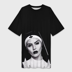 Платье-футболка 3D с принтом МОНАХИНЯ в Петрозаводске,  |  | nun | анархия | дьявол | женщина | зло | проклятье | сатана | темный