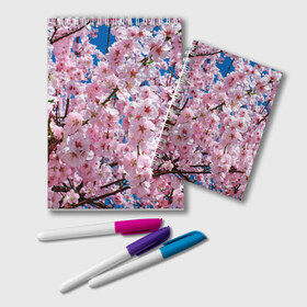 Блокнот с принтом Цветущая Сакура в Петрозаводске, 100% бумага | 48 листов, плотность листов — 60 г/м2, плотность картонной обложки — 250 г/м2. Листы скреплены удобной пружинной спиралью. Цвет линий — светло-серый
 | 8 марта | весна | вишня | женский день | лепестки | март | поздравления | праздник 8 марта | ромашки | сакура | цветок | цветочки | цветы | япония