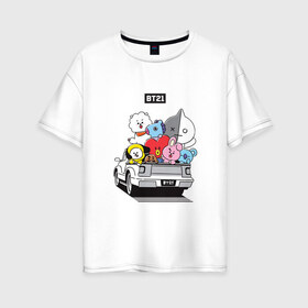 Женская футболка хлопок Oversize с принтом BT21 в Петрозаводске, 100% хлопок | свободный крой, круглый ворот, спущенный рукав, длина до линии бедер
 | bt21 | bts | k pop | бт21 | бтс | бтс 2020 | группа бтс | к поп | кей поп | кейпоп