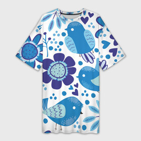 Платье-футболка 3D с принтом Воробушки в Петрозаводске,  |  | bird | forest | russia | winter | воробей | гжель | голубь | зима | лес | настроение | птица | птицы | россия | синий | синичка | хобби | хохлома | цвет | цветы