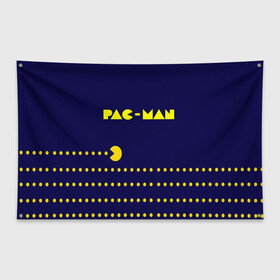 Флаг-баннер с принтом PAC-MAN в Петрозаводске, 100% полиэстер | размер 67 х 109 см, плотность ткани — 95 г/м2; по краям флага есть четыре люверса для крепления | 1980 | game | ghostbusters | pac man | игра | монстры | охотники за привидениями | пэкмен | уровень | ход