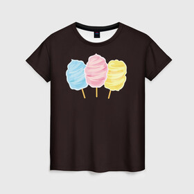 Женская футболка 3D с принтом Сладкая вата в Петрозаводске, 100% полиэфир ( синтетическое хлопкоподобное полотно) | прямой крой, круглый вырез горловины, длина до линии бедер | вата | воздушная | воздушная вата | летнее настроение | сладкоежка