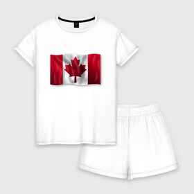 Женская пижама с шортиками хлопок с принтом Канада в Петрозаводске, 100% хлопок | футболка прямого кроя, шорты свободные с широкой мягкой резинкой | 3d | 3д | canada | государственный | государство | канада | канадец | канадский | канадцы | клён | лист | листья | объёмный | страна | страны | туристические | туристический | флаг | флаги | флажки | флажок