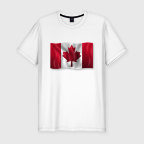 Мужская футболка хлопок Slim с принтом Канада в Петрозаводске, 92% хлопок, 8% лайкра | приталенный силуэт, круглый вырез ворота, длина до линии бедра, короткий рукав | 3d | 3д | canada | государственный | государство | канада | канадец | канадский | канадцы | клён | лист | листья | объёмный | страна | страны | туристические | туристический | флаг | флаги | флажки | флажок