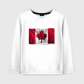 Детский лонгслив хлопок с принтом Канада в Петрозаводске, 100% хлопок | круглый вырез горловины, полуприлегающий силуэт, длина до линии бедер | Тематика изображения на принте: 3d | 3д | canada | государственный | государство | канада | канадец | канадский | канадцы | клён | лист | листья | объёмный | страна | страны | туристические | туристический | флаг | флаги | флажки | флажок