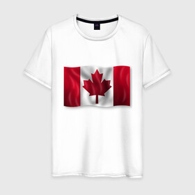 Мужская футболка хлопок с принтом Канада в Петрозаводске, 100% хлопок | прямой крой, круглый вырез горловины, длина до линии бедер, слегка спущенное плечо. | Тематика изображения на принте: 3d | 3д | canada | государственный | государство | канада | канадец | канадский | канадцы | клён | лист | листья | объёмный | страна | страны | туристические | туристический | флаг | флаги | флажки | флажок