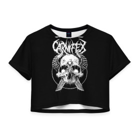 Женская футболка Crop-top 3D с принтом Carnifex в Петрозаводске, 100% полиэстер | круглая горловина, длина футболки до линии талии, рукава с отворотами | Тематика изображения на принте: behemoth | black | blackmetal | burzum | carnifex | punk | rock | suicide silence