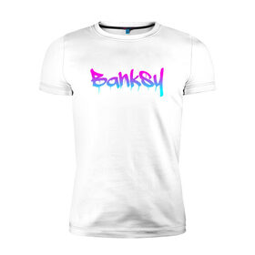 Мужская футболка хлопок Slim с принтом BANKSY в Петрозаводске, 92% хлопок, 8% лайкра | приталенный силуэт, круглый вырез ворота, длина до линии бедра, короткий рукав | artist | banksy | graffiti | street wear | бэнкси | граффити | искусство | надписи | уличный художник