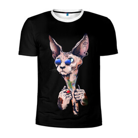 Мужская футболка 3D спортивная с принтом Сфинкс в Петрозаводске, 100% полиэстер с улучшенными характеристиками | приталенный силуэт, круглая горловина, широкие плечи, сужается к линии бедра | Тематика изображения на принте: animal | animals | beast | cat | tattoo | египет | египетский | животное | животные | зверь | кот | котенок | котята | кошка | лысый | модный | очки | сфинкс | тату | татуировка | татуировки