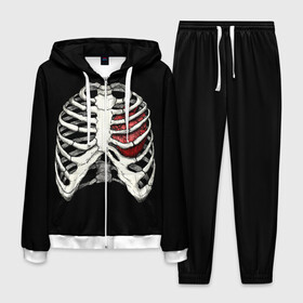 Мужской костюм 3D с принтом My Heart в Петрозаводске, 100% полиэстер | Манжеты и пояс оформлены тканевой резинкой, двухслойный капюшон со шнурком для регулировки, карманы спереди | Тематика изображения на принте: bone | bones | chest | heart | hearts | love | organ | organs | ribs | skeleton | x ray | грудная клетка | кости | кость | орган | органы | ребра | рентген | сердца | сердце | скелет