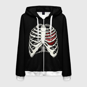 Мужская толстовка 3D на молнии с принтом My Heart в Петрозаводске, 100% полиэстер | длина до линии бедра, манжеты и пояс оформлены мягкой тканевой резинкой, двухслойный капюшон со шнурком для регулировки, спереди молния, по бокам два кармана | Тематика изображения на принте: bone | bones | chest | heart | hearts | love | organ | organs | ribs | skeleton | x ray | грудная клетка | кости | кость | орган | органы | ребра | рентген | сердца | сердце | скелет