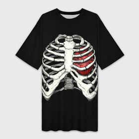 Платье-футболка 3D с принтом My Heart в Петрозаводске,  |  | bone | bones | chest | heart | hearts | love | organ | organs | ribs | skeleton | x ray | грудная клетка | кости | кость | орган | органы | ребра | рентген | сердца | сердце | скелет