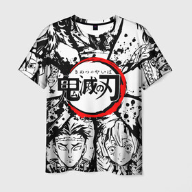 Мужская футболка 3D с принтом KIMETSU NO YAIBA в Петрозаводске, 100% полиэфир | прямой крой, круглый вырез горловины, длина до линии бедер | demon slayer | kimetsu no yaiba | nezuko | shinobu | slayer | tanjiro | zenitsu | гию томиока | зенитцу | иноске хашибира | клинок рассекающий демонов | незуко | танджиро | шинобу кочо