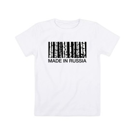 Детская футболка хлопок с принтом Made in Russia в Петрозаводске, 100% хлопок | круглый вырез горловины, полуприлегающий силуэт, длина до линии бедер | barcode | country | forest | russia | береза | лес | родина | россия | страна | штрихкод