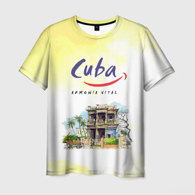 Мужская футболка 3D с принтом Куба в Петрозаводске, 100% полиэфир | прямой крой, круглый вырез горловины, длина до линии бедер | cuba | карибы | куба | лето | пальмы | путешествия | солнце | туризм