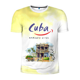 Мужская футболка 3D спортивная с принтом Куба в Петрозаводске, 100% полиэстер с улучшенными характеристиками | приталенный силуэт, круглая горловина, широкие плечи, сужается к линии бедра | Тематика изображения на принте: cuba | карибы | куба | лето | пальмы | путешествия | солнце | туризм
