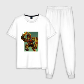 Мужская пижама хлопок с принтом Roblox 3d в Петрозаводске, 100% хлопок | брюки и футболка прямого кроя, без карманов, на брюках мягкая резинка на поясе и по низу штанин
 | 3d | roblox | иллюзия | роблокс | рыцарь с мечом