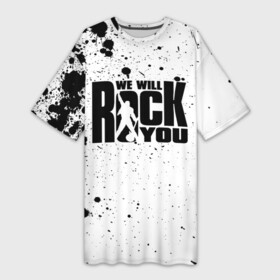 Платье-футболка 3D с принтом Queen   We Will Rock You в Петрозаводске,  |  | freddie mercury | paul | queen | quen | богемская рапсодия | брайан мэй | глэм | группа | джон дикон | квин | королева | куин | меркури | меркьюри | музыкант | мэркури | певец | песня | поп | роджер тейлор | рок