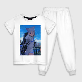 Детская пижама хлопок с принтом Anime art в Петрозаводске, 100% хлопок |  брюки и футболка прямого кроя, без карманов, на брюках мягкая резинка на поясе и по низу штанин
 | anime | art | china | girl | sky | аниме | арт | девушка | платье | уши