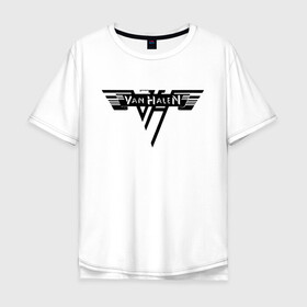Мужская футболка хлопок Oversize с принтом Van Halen Logo Ван Хален (Z) в Петрозаводске, 100% хлопок | свободный крой, круглый ворот, “спинка” длиннее передней части | Тематика изображения на принте: lee roth | van halen | vh | алекс ван хален | вольфганг ван хален | глэм метал | дэвид ли рот | хард рок | хеви метал | эдди ван хален