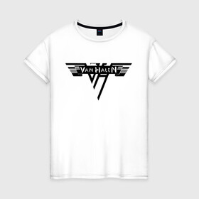 Женская футболка хлопок с принтом Van Halen Logo | Ван Хален (Z) в Петрозаводске, 100% хлопок | прямой крой, круглый вырез горловины, длина до линии бедер, слегка спущенное плечо | lee roth | van halen | vh | алекс ван хален | вольфганг ван хален | глэм метал | дэвид ли рот | хард рок | хеви метал | эдди ван хален