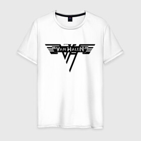 Мужская футболка хлопок с принтом Van Halen Logo | Ван Хален (Z) в Петрозаводске, 100% хлопок | прямой крой, круглый вырез горловины, длина до линии бедер, слегка спущенное плечо. | lee roth | van halen | vh | алекс ван хален | вольфганг ван хален | глэм метал | дэвид ли рот | хард рок | хеви метал | эдди ван хален