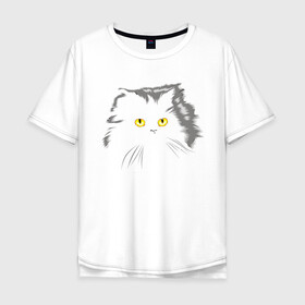Мужская футболка хлопок Oversize с принтом Грозовой, кошак (пушистый) в Петрозаводске, 100% хлопок | свободный крой, круглый ворот, “спинка” длиннее передней части | Тематика изображения на принте: глаза | желтые | котиков | коты | пушистый