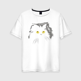 Женская футболка хлопок Oversize с принтом Грозовой кошак (пушистый) в Петрозаводске, 100% хлопок | свободный крой, круглый ворот, спущенный рукав, длина до линии бедер
 | Тематика изображения на принте: глаза | желтые | котиков | коты | пушистый