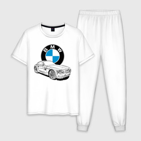 Мужская пижама хлопок с принтом BMW в Петрозаводске, 100% хлопок | брюки и футболка прямого кроя, без карманов, на брюках мягкая резинка на поясе и по низу штанин
 | bmw | car | germany | power | prestige | автомобиль | бмв | германия | мощь | престиж