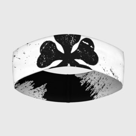 Повязка на голову 3D с принтом Черный Клевер с белой полосой в Петрозаводске,  |  | asta | black bull | black clover | bull | clover | аста | бык | клевер | чёрный бык | чёрный клевер