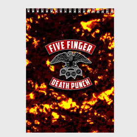 Скетчбук с принтом Five Finger Death Punch в Петрозаводске, 100% бумага
 | 48 листов, плотность листов — 100 г/м2, плотность картонной обложки — 250 г/м2. Листы скреплены сверху удобной пружинной спиралью | Тематика изображения на принте: 5fdp | death | ffdp | finger | five | five finger death punch | punch | грув метал