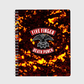 Тетрадь с принтом Five Finger Death Punch в Петрозаводске, 100% бумага | 48 листов, плотность листов — 60 г/м2, плотность картонной обложки — 250 г/м2. Листы скреплены сбоку удобной пружинной спиралью. Уголки страниц и обложки скругленные. Цвет линий — светло-серый
 | 5fdp | death | ffdp | finger | five | five finger death punch | punch | грув метал