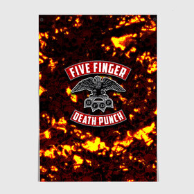 Постер с принтом Five Finger Death Punch в Петрозаводске, 100% бумага
 | бумага, плотность 150 мг. Матовая, но за счет высокого коэффициента гладкости имеет небольшой блеск и дает на свету блики, но в отличии от глянцевой бумаги не покрыта лаком | 5fdp | death | ffdp | finger | five | five finger death punch | punch | грув метал