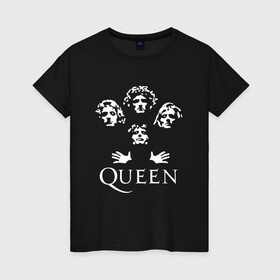 Женская футболка хлопок с принтом QUEEN (НА СПИНЕ) в Петрозаводске, 100% хлопок | прямой крой, круглый вырез горловины, длина до линии бедер, слегка спущенное плечо | queen | rock | we will rock you | брайан мэи | группа queen | группа квин | джон дикон | квин | королева | король | роджер тейлор | рок | фредди меркьюри