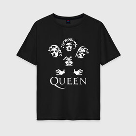 Женская футболка хлопок Oversize с принтом QUEEN (НА СПИНЕ) в Петрозаводске, 100% хлопок | свободный крой, круглый ворот, спущенный рукав, длина до линии бедер
 | queen | rock | we will rock you | брайан мэи | группа queen | группа квин | джон дикон | квин | королева | король | роджер тейлор | рок | фредди меркьюри