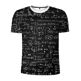 Мужская футболка 3D спортивная с принтом Математические формулы в Петрозаводске, 100% полиэстер с улучшенными характеристиками | приталенный силуэт, круглая горловина, широкие плечи, сужается к линии бедра | formula | math | school | алгебра | математика | матеша | предметы | теорема | универ | физика | формула | школа