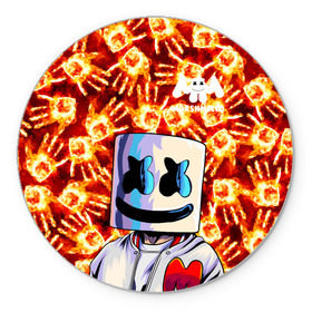 Коврик для мышки круглый с принтом MARSHMELLO в Петрозаводске, резина и полиэстер | круглая форма, изображение наносится на всю лицевую часть | fire | marshmello | music | дым | зефир | зефирка | лого | лого marshmello | лого маршмеллоу | логотип | логотип marshmello | логотип маршмеллоу | маршиеллоу | маска | музыка | музыкант | огненная рука