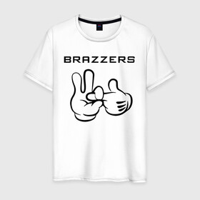 Мужская футболка хлопок с принтом Brazzers в Петрозаводске, 100% хлопок | прямой крой, круглый вырез горловины, длина до линии бедер, слегка спущенное плечо. | brazzers | анани | бразерс | браззерс | братья | звезда | надпись | прикол | проно хуб | сайт | 