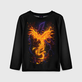 Детский лонгслив 3D с принтом Phoenix в Петрозаводске, 100% полиэстер | длинные рукава, круглый вырез горловины, полуприлегающий силуэт
 | beast | bird | creature | fire | flame | myth | mythical | phoenix | space | зверь | космос | миф | мифические | мифическое | огонь | пламя | птица | существо | феникс