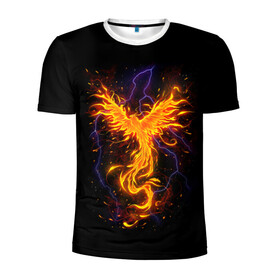 Мужская футболка 3D спортивная с принтом Phoenix в Петрозаводске, 100% полиэстер с улучшенными характеристиками | приталенный силуэт, круглая горловина, широкие плечи, сужается к линии бедра | beast | bird | creature | fire | flame | myth | mythical | phoenix | space | зверь | космос | миф | мифические | мифическое | огонь | пламя | птица | существо | феникс