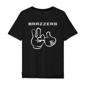 Мужская футболка хлопок Oversize с принтом Brazzers в Петрозаводске, 100% хлопок | свободный крой, круглый ворот, “спинка” длиннее передней части | brazzers | ананизм | бразерс | браззерс | братья | звезда | мостурба | надпись | прикол | проно хуб | сайт | с