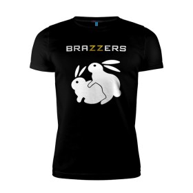 Мужская футболка премиум с принтом Brazzers в Петрозаводске, 92% хлопок, 8% лайкра | приталенный силуэт, круглый вырез ворота, длина до линии бедра, короткий рукав | brazzers | а | бразерс | браззерс | братья | зайцы | звезда | кролики | надпись | прикол | проно хуб | сайт | 