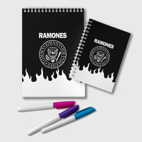 Блокнот с принтом RAMONES в Петрозаводске, 100% бумага | 48 листов, плотность листов — 60 г/м2, плотность картонной обложки — 250 г/м2. Листы скреплены удобной пружинной спиралью. Цвет линий — светло-серый
 | Тематика изображения на принте: america | ramones | rock | usa | америка | джонни рамон | джоуи рамон | ди ди рамон | клем бурк | кристофер уорд | марки рамон | рамоунз | ричи рамон | рок | сша | томми рамон