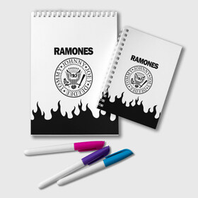 Блокнот с принтом RAMONES в Петрозаводске, 100% бумага | 48 листов, плотность листов — 60 г/м2, плотность картонной обложки — 250 г/м2. Листы скреплены удобной пружинной спиралью. Цвет линий — светло-серый
 | Тематика изображения на принте: america | ramones | rock | usa | америка | джонни рамон | джоуи рамон | ди ди рамон | клем бурк | кристофер уорд | марки рамон | рамоунз | ричи рамон | рок | сша | томми рамон