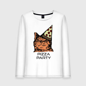 Женский лонгслив хлопок с принтом PIZZA PARTY в Петрозаводске, 100% хлопок |  | party | pizza | pizza party | time | арт | веселье | время | для детей | животные | картинка | кот | котик | котики | пицца | пиццы | рисунок | рыжий кот