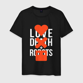 Мужская футболка хлопок с принтом LOVE DEATH ROBOTS (LDR) в Петрозаводске, 100% хлопок | прямой крой, круглый вырез горловины, длина до линии бедер, слегка спущенное плечо. | death | fantastic | future | ldr | love | love death and robots | love death robots | netflix | robots | sci fi | будущее | лдр | любовь | нетфликс | роботы | фантастика